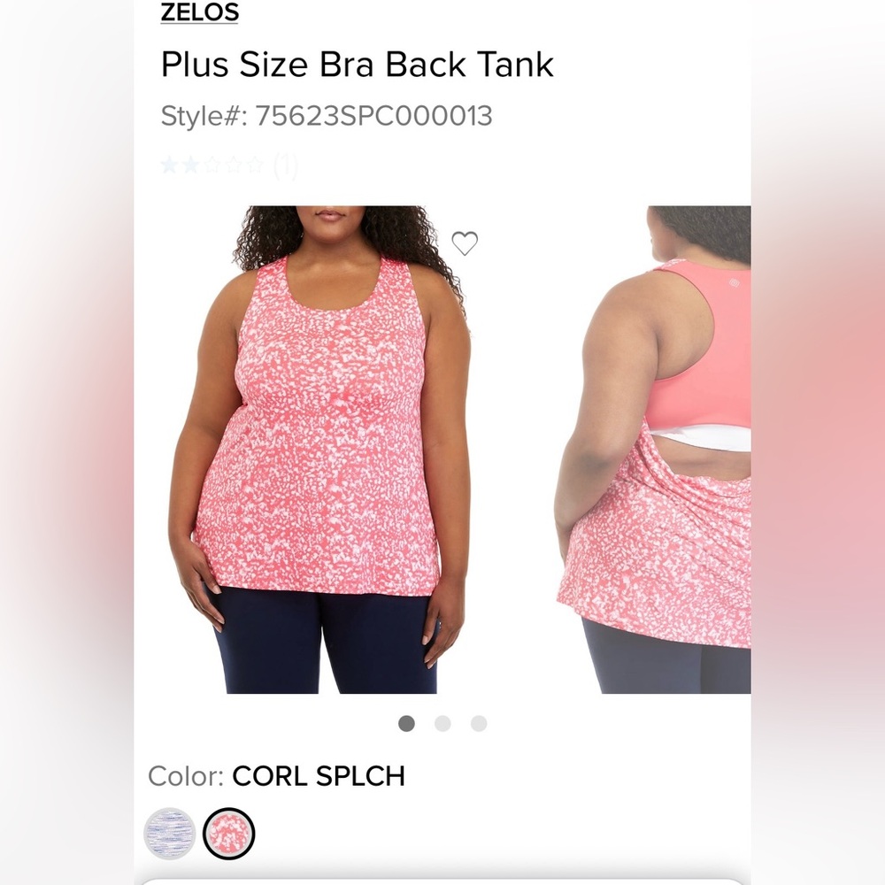 Zelos Plus Size Coral Splash Bra Back Tank Top